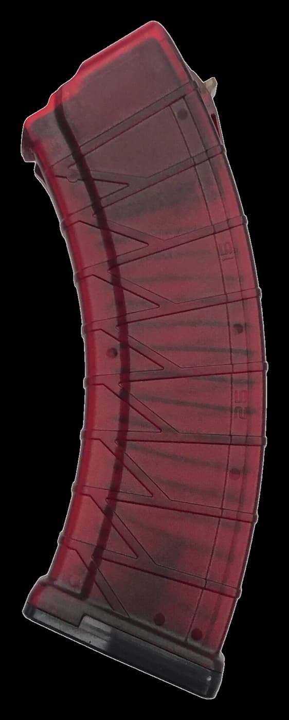 Translucent red polymer AK magazine, 30 round, 7.62×39mm