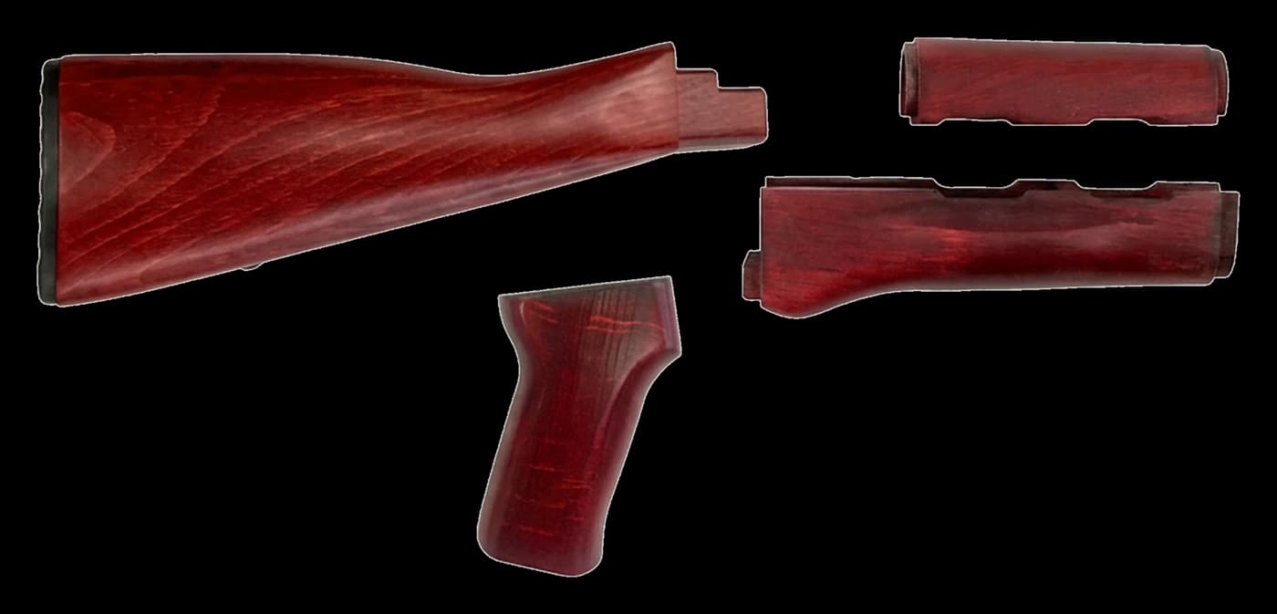 Four-piece laminated hardwood AK furniture set in a deep red finish