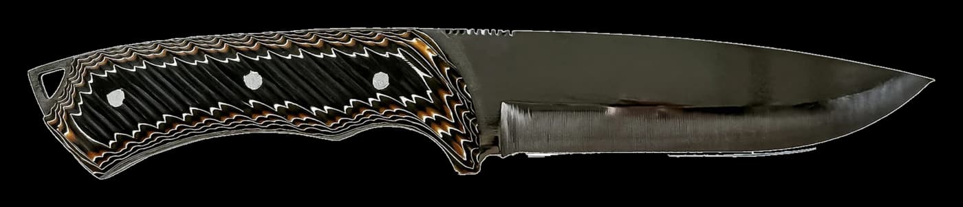 Single fixed-blade hunting knife with a serrated sawback spine